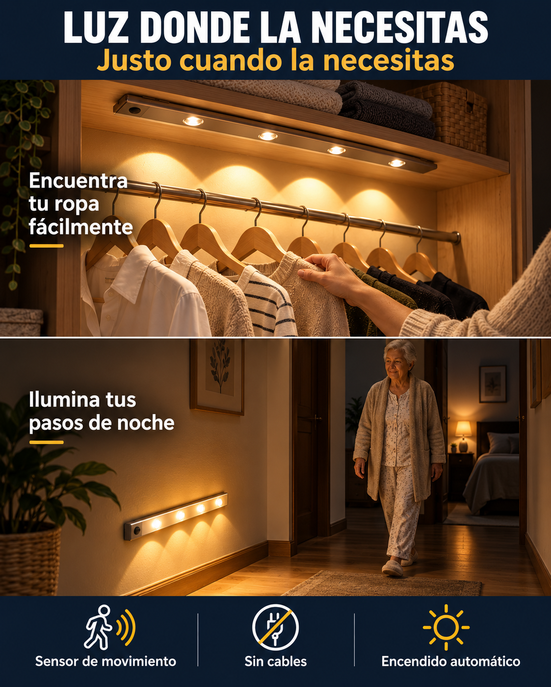 Barra LED Recargable Con Sensor Movimiento 50cm