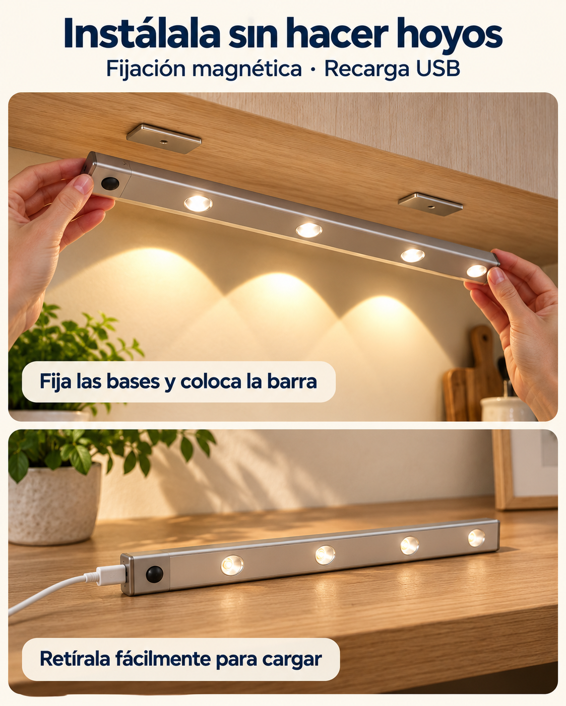 Barra LED Recargable Con Sensor Movimiento 50cm
